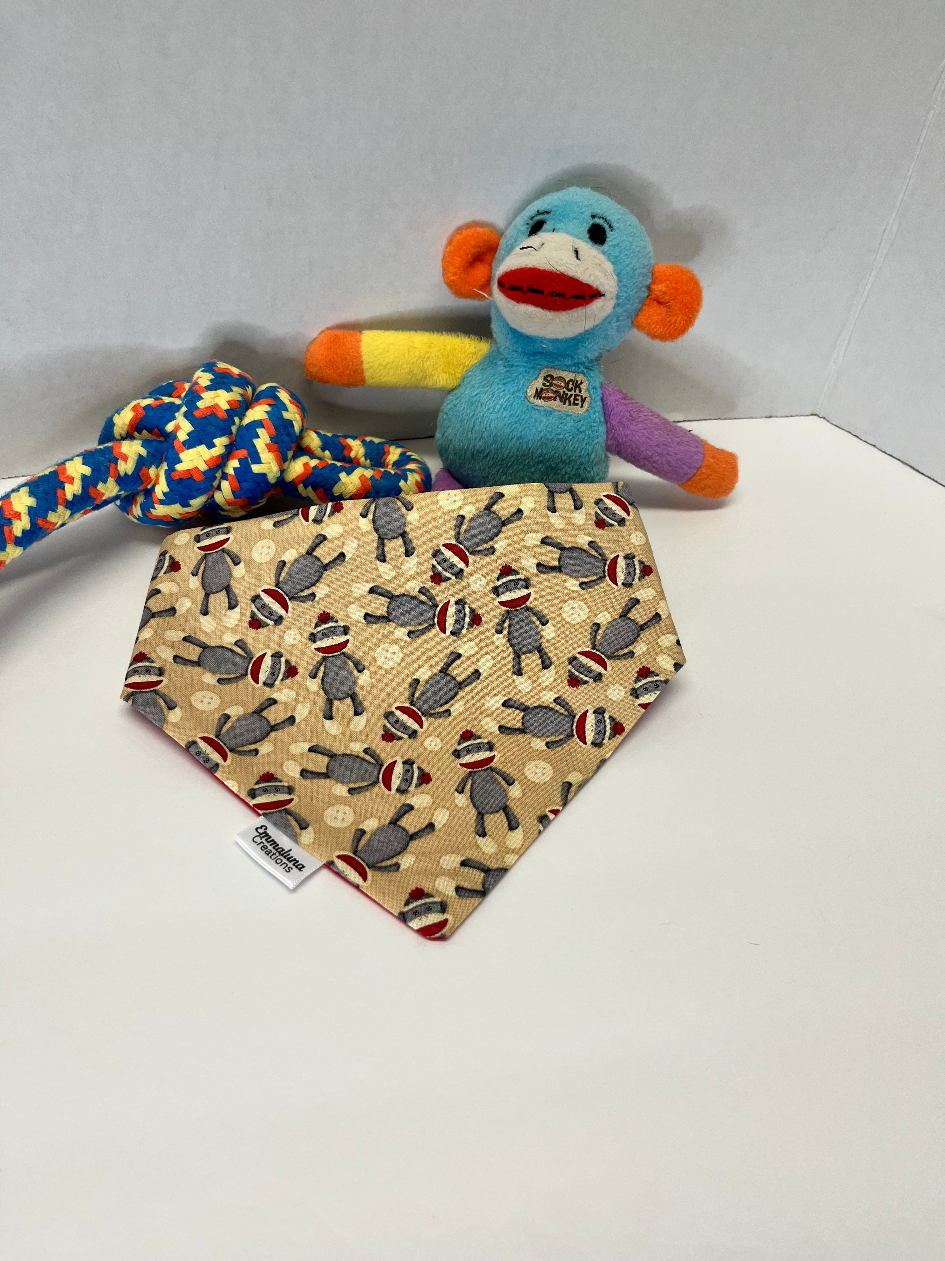 Sock Monkey Scrunchie Dog Bandana